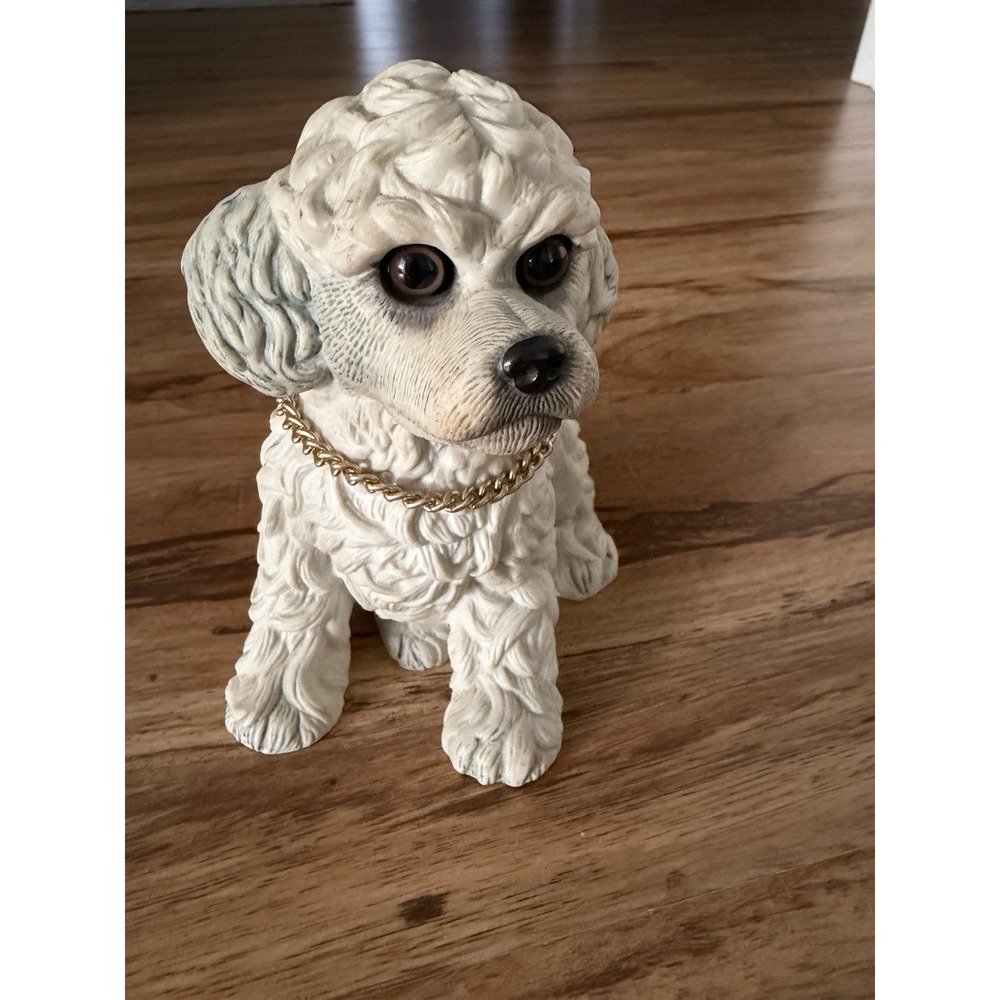 Vintage 1984 Enesco Purebred Pets Poodle Figurine Kathy Wise Glass Eyes Gray